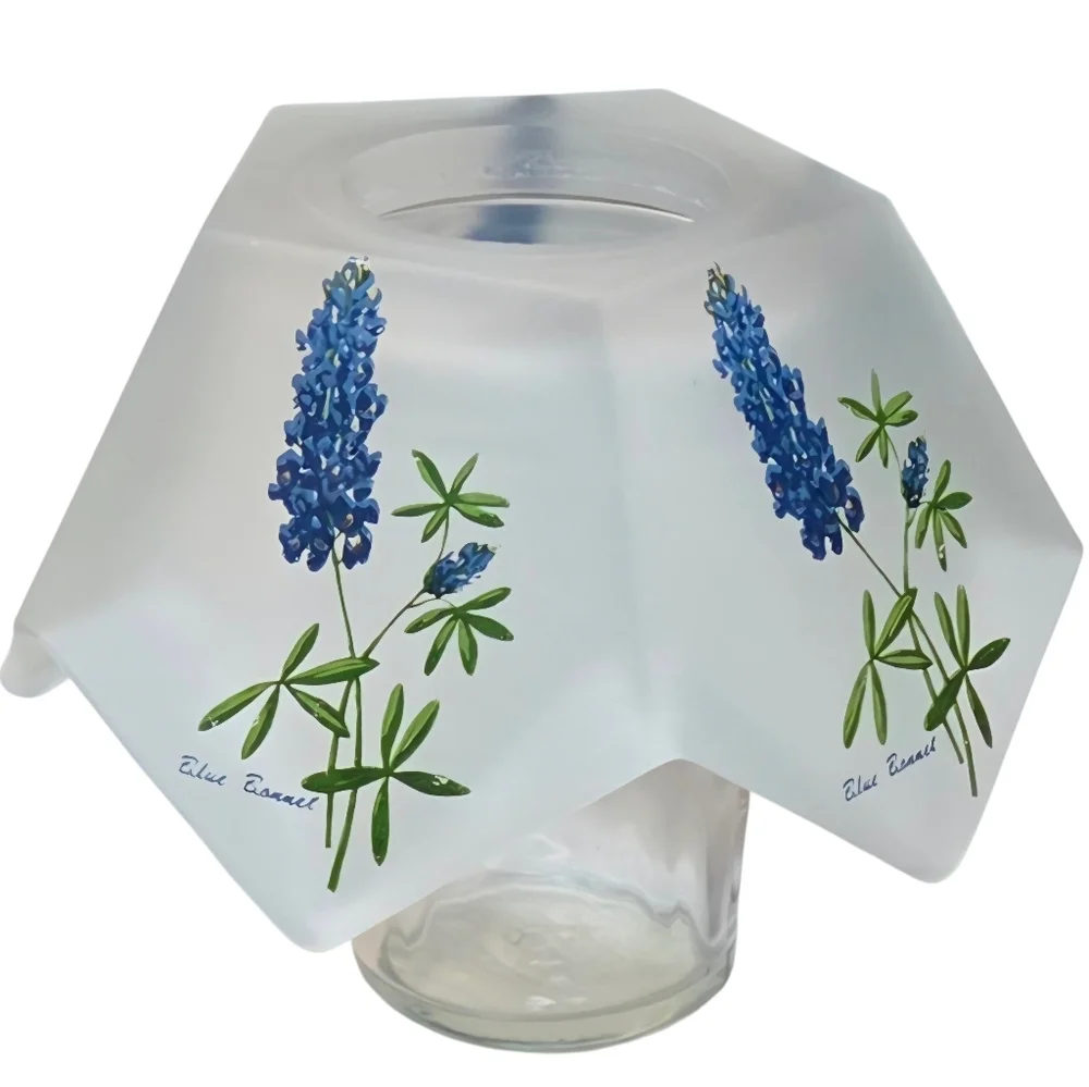 Westmoreland Style Vtg Frosted Glass Fairy Lamp Painted With Texas Bluebonnets